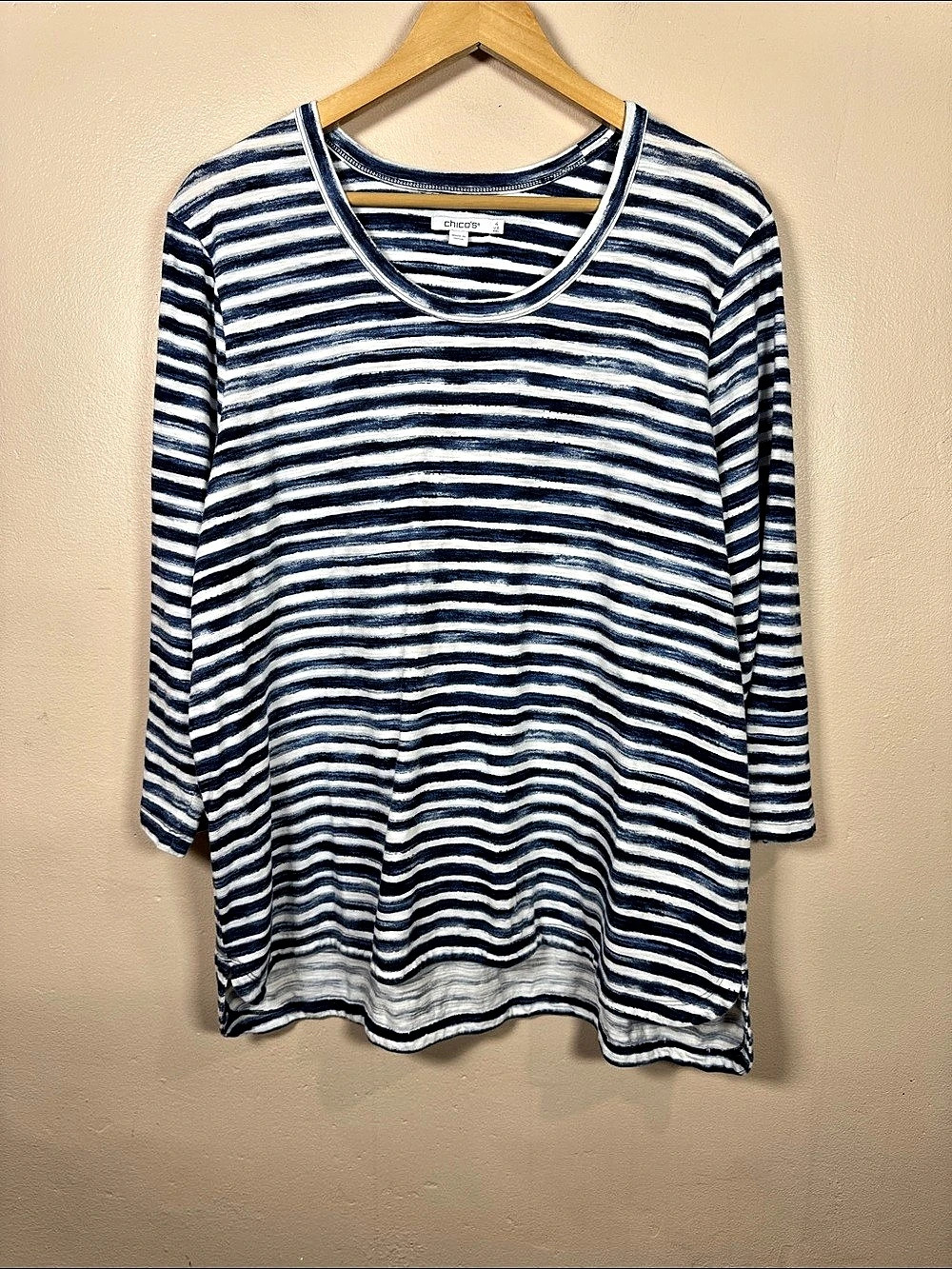 Chico's Striped Tunic Shirt 3/4 Sleeve Size 4 (US XXL) Nautical Coastal Casual